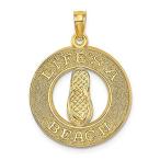 14K Yellow Gold Lifes A Beach On Round Frame w/Flip-Flop Pendant