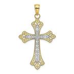 14K Yellow Gold and Rhodium-Plating Scalloped Edges Cross Pendant