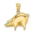 14K Yellow Gold 2-D Polished Pig Pendant