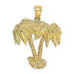 14K Yellow Gold 2-D Two Palm Trees Pendant