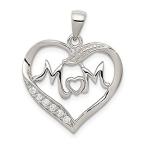 Ryan Jonathan Fine Jewelry Sterling Silver MOM Cubic Zirconia Heart Pendant