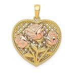 14k Yellow and Roses Basketweave Heart Pendant