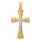 14k Two Tone Gold Brushed and Polished Greek Key Crucifix Pendant