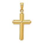14k Yellow Gold Cross with Striped Border Pendant