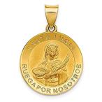 14k Yellow Gold and Satin Hollow Spanish St. Lucy Medal Pendant