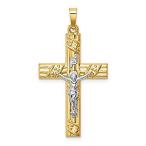 14k Two Tone Gold Hollow Textured and Striped Latin Crucifix Pendant