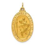 14k Yellow Gold Solid Polished/Satin Medium Oval St. Christopher Medal Pend
