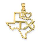 14k Yellow Gold Solid Texas State Pendant