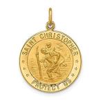 14k Yellow Gold Solid Polished/Satin Small Round St. Christopher Medal Pend