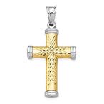 14k Two Tone Gold and Rhodium Plated Reversible Cross Pendant
