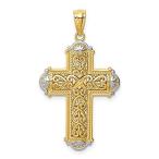 14k Yellow Gold White Rhodium Plated Diamond-Cut Reversible Cross Pendant