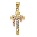 14k Yellow Gold Tri-Color Diamond-Cut Small Draped INRI Crucifix Pendant