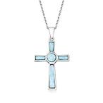 Ross-Simons Larimar Cross Pendant Necklace in Sterling Silver. 18 inches