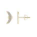 Twin-Row Diamond Crescent Moon Stud Earrings in 14K Yellow Gold (0.9mm Diam