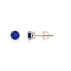 Round Blue Sapphire Stud Earrings in 14K Rose Gold (3mm Blue Sapphire)