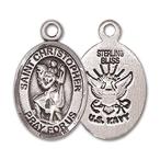 Bonyak Jewelry Sterling Silver St. Christopher/Navy Pendant, Size 1/2 x 1/4