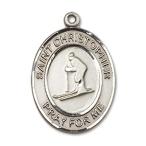 Bonyak Jewelry Sterling Silver St. Christopher/Skiing Pendant, Size 3/4 x 1