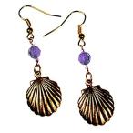 Antiqued Gold Solid Brass Scallop Shell Dangle Earrings - European Crystals