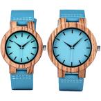 BOBO BIRD Men's Women Wooden Watch with Blue Cowhide Leather Strap Casual Watches for Groomsmen Gift with Box　並行輸入品