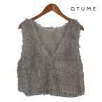 QTUME(クチューム)新着 ミックスフリンジクロップドベスト 2WAY 前後着用 フリンジベスト ショート丈ベスト シーズンレス