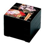 若泉漆器 3段重箱 6.5寸重 黒 扇牡丹(内黒) H-154-7-A