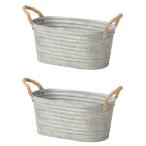 (3個セット) ガーデニング 雑貨 シルバーランドリーポット オーバル L (連鉢用/5号×3) ROPE TINシリーズ