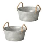 (3個セット) ガーデニング 雑貨 シルバーランドリーポット サークル L (寄鉢用/4号×3) ROPE TINシリーズ
