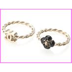 Yahoo! Yahoo!ショッピング(ヤフー ショッピング)CHANEL シャネル A40531 ブラック カメリア X ココマーク ライトゴールドカラー リング 指輪 2個セット
