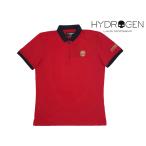 ハイドロゲン T00550 RED BLUE NAVY ゴールド系再帰反射スカル絵柄ロゴ入りメンズ向けレッドXブルーネイビーハーフジップポロシャツ XL