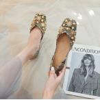 パンプス 痛くない オフィス ローヒール ぺたんこ ビジュー　バレエシューズ　フラットパンプス スクエアトゥ 走れる ぺたんこ　クッション入り　フラットシュー