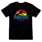 (ジュラシック・パーク) Jurassic Park オフィシャル商品 メンズ レインボーロゴ Tシャツ 半袖 トップス HE570 (ブラ