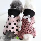 犬服PETFiND犬服冬犬の服秋冬ドット柄＆レオパードピンクもこもこロンパ...