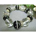 Yahoo! Yahoo!ショッピング(ヤフー ショッピング)ジルコニア付きブラックオニキスと水晶ファセット入りのきらきらおしゃれで珍しくきれいなブレスレット　天然石　パワーストーン　ジルコニア　ロンデル