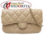 CHANEL Chanel цепочка для бумажника phone кейс время отсутствует Classic matelasse AP2096 черная икра s gold бежевый /181101[ б/у ]