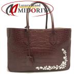 ショッピングクレジット A.D.M.J. Accesoires エーディーエムジェーアクセソワ 型押し ビジュー トートバッグ レザー ボルドー レディース /253371【中古】