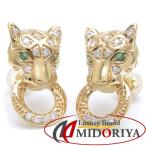 ピアス パンサーモチーフ グリーンガーネット ダイヤモンド K18YG イエローゴールド豹/27825【中古】