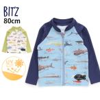 Bit'z ラッシュガード 長袖 前開き フードなし サメ図鑑柄 UVカット 海の生き物 ベビー水着 ビッツ 80 B276014 子供 男の子