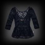 ホリスター/正規品/レディース/総レース仕立/七分袖/ぺプラムブラウス/ネイビー/No.4837