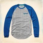 ５５５Hollister /ホリスター/ 正規品 /メンズ/シーガル刺繍/ポケット付長袖Tシャツ/ブルー＆グレー・ストライプ/No.5348