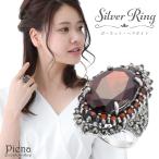 リングシルバー925ガーネットヘマタイトフラワー花アンティーク風パヴェ大ぶ...