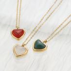 ネックレスサージカルステンレス製天然石メノウハートモチーフゴールドチェーン...