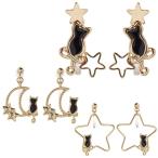 Yahoo! Yahoo!ショッピング(ヤフー ショッピング)ノンホールピアス ペア イヤリング ノンアレルギー ネコ ねこ 猫 黒猫 CAT シルエット 爆買