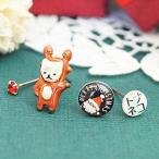 スタッドピアス 4点セット 日本製 トナカイねこでトナねこ ストーンピアス メッセージピアス×2 パーティピアスにも 白ねこ×レッド 爆買