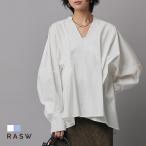 ブラウス トップス デザイン ウエストタック ボリューム袖 Vネック 長袖 RASW レディース