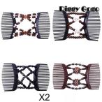 女性の木製の髪の櫛の弓ビーズダブルUpdoレトロスタイルヘアアクセサリー+ストレッチダブルヘアコームクリップウッドビーズクリップヘアアクセサ