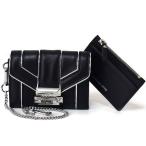 マイケルコース コンパクト財布 MICHAEL KORS レザー スモール ミニ キャリオール チェーン ジップ コインケース ウォレット ブラック×シルバー 32H8SWHC0M