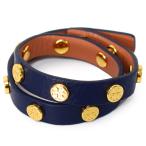 トリーバーチ ジュエリー TORY BURCH レザー ダブル ラップ ロゴ スタッズ 2連ブレス バングル ブレスレット ネイビー 33858