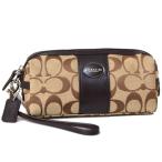 コーチ コスメポーチ COACH シグネチャー ストライプ コスメティック 化粧ポーチ カーキ×マホガニー 48444