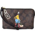 コーチ マルチポーチ COACH ボニー カシン  コーティングキャンパス レザー コーナー ジップ リストレットポーチ ブラウン×ブラック 57586