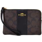Yahoo! Yahoo!ショッピング(ヤフー ショッピング)コーチ マルチポーチ COACH コーティングキャンパス レザー シグネチャー ストライプ コーナー ジップ リストレットポーチ ブラウン×ブラック　58035